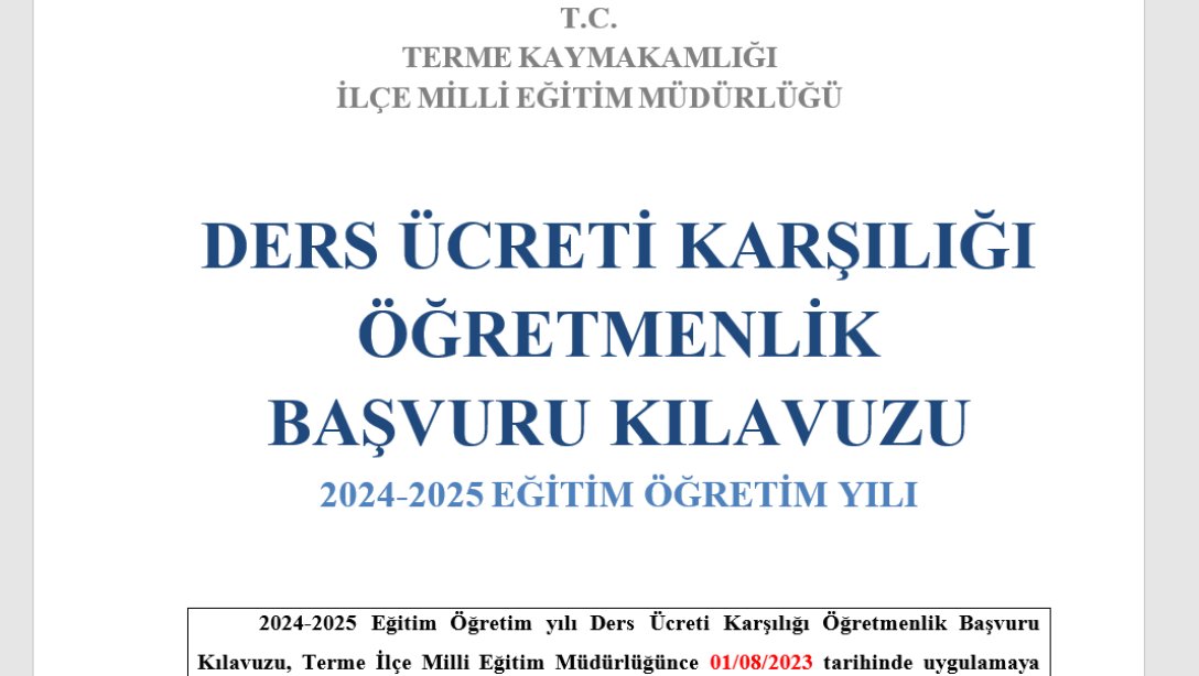 DERS ÜCRETİ KARŞILIĞI ÖĞRETMENLİK BAŞVURU KILAVUZU