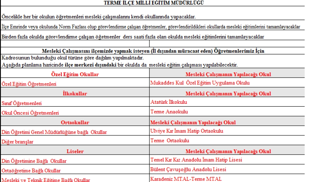 Mesleki Eğitim Çalışma Planı